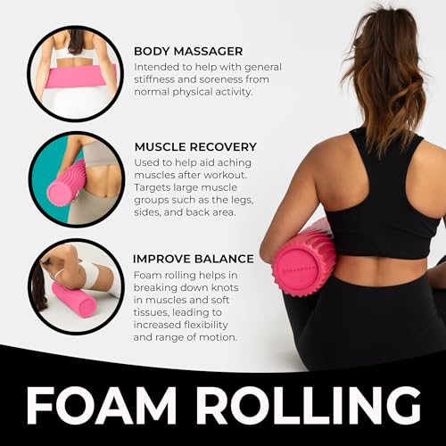 Oceanfoam Tidal Roller - Hot Pink - Muscle Massage Foam Roller for Back Pain & Stretching - Firm and Ergonomic Wide Wave Textured - Yoga, Athletics, & Wellness - Full Size, 20" x 5" - color: Hot Pink