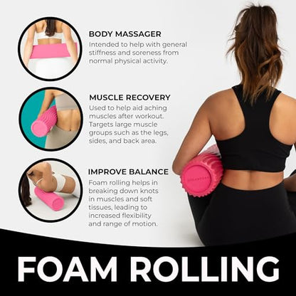 Oceanfoam Tidal Roller - Hot Pink - Muscle Massage Foam Roller for Back Pain & Stretching - Firm and Ergonomic Wide Wave Textured - Yoga, Athletics, & Wellness - Full Size, 20" x 5" - color: Hot Pink