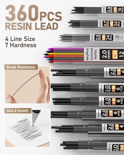 Nicpro 35PCS Gold Art Mechanical Pencils Set, 3 PCS Metal Drafting Pencil | 0.5 mm & 0.7 mm & 0.9 mm & 3 PCS 2mm Lead Holder (6B 4B 2B HB 2H 4H Colors) For Sketching Drawing With 20 Tube Lead Refills - color: Gold, style: 0.5 0.7 0.9 2.0