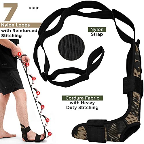 RDX Yoga Stretching Strap, Ankle Ligament Stretcher Belt with Loops Ligament Stretch Band, Fitness Leg Stretcher for Plantar Fasciitis, Foot Stretch Assist for Hamstring, Flexibility Exercise - color: Camo Peach