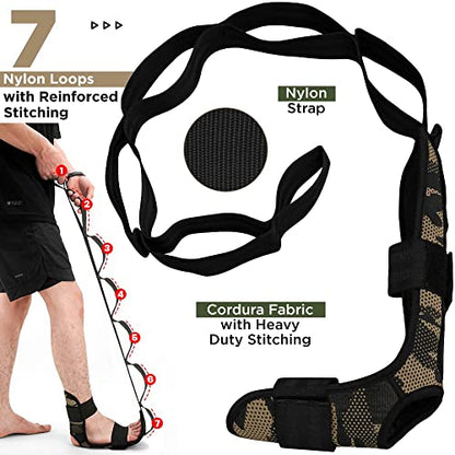 RDX Yoga Stretching Strap, Ankle Ligament Stretcher Belt with Loops Ligament Stretch Band, Fitness Leg Stretcher for Plantar Fasciitis, Foot Stretch Assist for Hamstring, Flexibility Exercise - color: Camo Peach