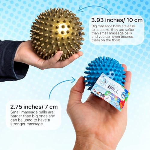 GERARDO'S Spiky Massage Ball Set: Includes 1 Large 10 cm + 3 Small 7 cm Balls - for Deep Tissue Back, Foot, Leg, Hand Muscle Massages - Self Therapy Use Specific - Transport/Store in Linen Bag