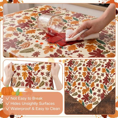 100FT x 54IN Thanksgiving Plastic Tablecloth Roll with Slide Cutter Box | Heavy Duty Disposable Fall Maple Leaf Table Cover Wall Backdrop, Harvest Pumpkin Table Cloth for Autumn Event Party Supplies - color: Brown Leaves, size: 1200" x 54" (Rectangular)