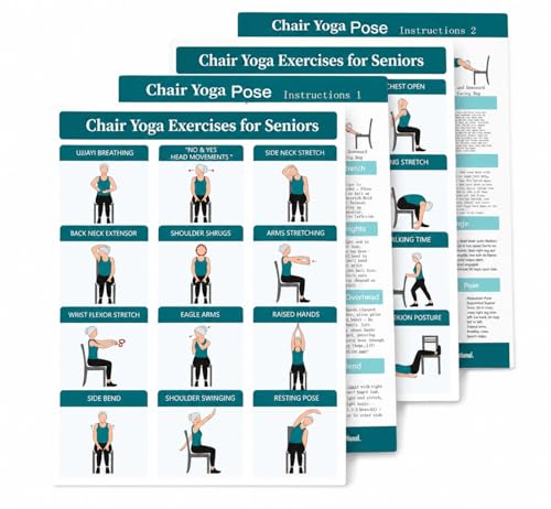 Chair yoga for seniors over 60 Chart, Set of 4 Chair Yoga Poster 10" x 8"