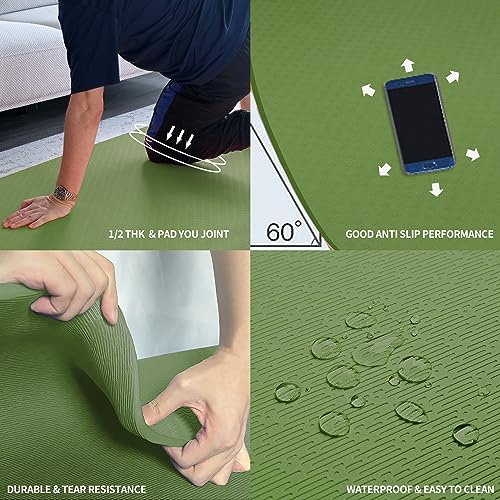 Hatha Yoga Large TPE Yoga Mat 6'x4'x1/2" Extra Thick Non-Slip Exercise Mat - for Yoga Pilates & Home Gym Workouts - color: Green