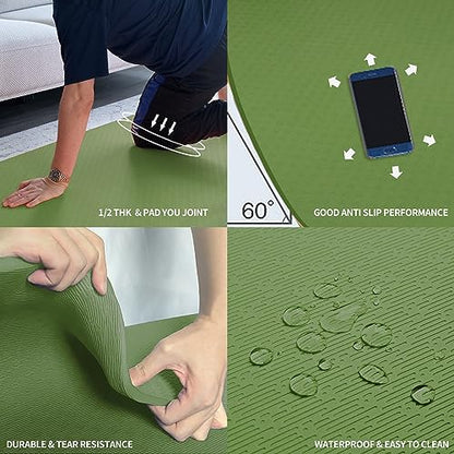 Hatha Yoga Large TPE Yoga Mat 6'x4'x1/2" Extra Thick Non-Slip Exercise Mat - for Yoga Pilates & Home Gym Workouts - color: Green