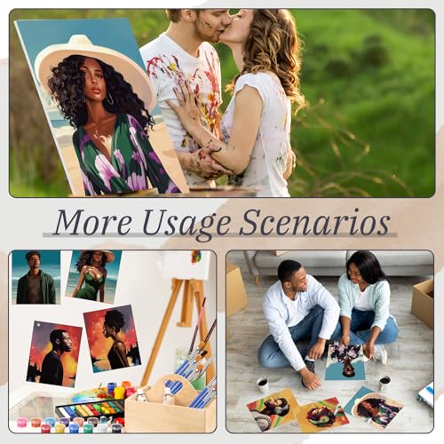 Blosssound 10 Set Pre Printed Canvas Pre Drawn Canvas Painting with Easel Kits 5" x 7" Outline Painting Panels for Beginners, DIY Craft Project, Party Favor, Home Decors(Black Couple) - style: Modern, Contemporary