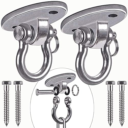 Heavy Duty Swing Hanger Stainless Steel Ceiling Swing Mount 180° Hanging Chairs Hanger for Hammock Chair, Porch Swings, Aerial Silks, Punching Bag, 2000 LB Capacity - color: 2pcs Swing Hanger With 4 Wood Screws