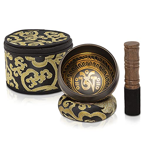 Wish Well 10.2cm(4인치) 티베트 싱잉 볼 세트, 케이스 포함, 네팔에서 제작, 블랙 - color: 여행용 케이스가 있는 블랙 세트