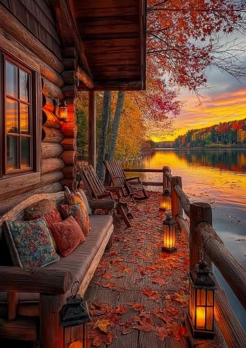 Autumn Sunset Diamond Art Kits for Adults, Diamond Painting 12X16 Inch | Easy 5D Diamond Art Kits, Round Dots Full Drill, DIY Diamond Painting Kit for Adult Beginners, Home Wall Decor Gifts - color: Country 07