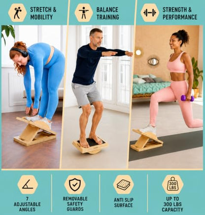Slant Boards for Exercise, Wooden Slant Board, Calf Stretch Board with 7 Incline Angles, Velour Board, Balance Board & Calf Stretcher, Portable Incline Board for Physical Therapy, Ankle Mobility, Heel & Knees - color: Natural