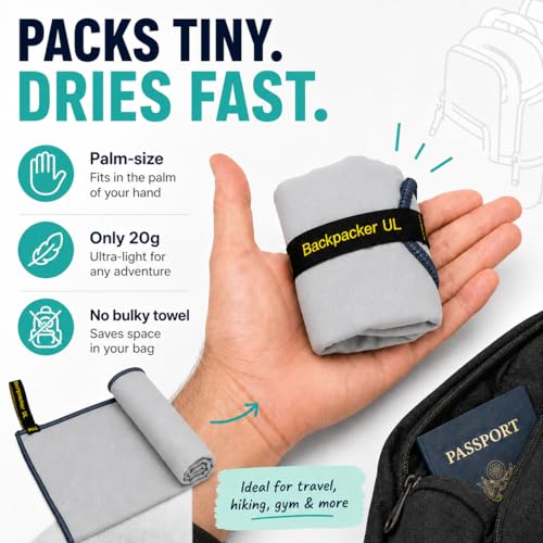 Backpacking Ultralight Quick Dry Microfiber Soft Fast Drying Hand and Face Towel Wash Cloth Camping Yoga Hiking Active Lifestyle Small (Gray, Small) - color: Gray, size: Small