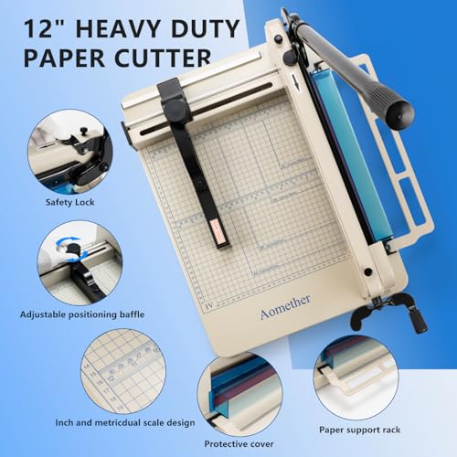 12" Heavy Duty Guillotine Paper Cutter - 400 Sheet Precision Cutting, Safety Lock Blade & Rapid Stack Processing for Office/School, Solid Steel Construction - size: 12"-Heavy Duty Paper Cutter