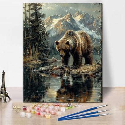 TUMOVO DIY Painting by Numbers for Adults Bear Paint by Number, 16x20 in | Animal Frameless Color by Number Craft Kits with Paints and Brushes, Mindful Art Activity for A Weekend Creative Project - color: Bear