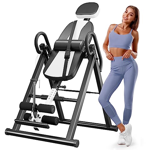 YOLEO Gravity Inversion Table for Back Pain Relief 2026 New Inversion Table | w/Lumbar Support, Easy to Assemble, Back Stretcher Machine 300 lbs - color: White