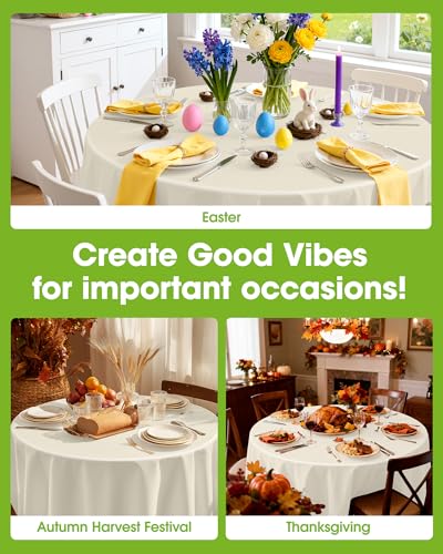 Pureegg Plastic Table Cloth Disposable 8 Pack, 84 Inch Round, Beige | Wedding, Thanksgiving, Fall Party, Leakproof & Sturdy, Beige, Round Tablecloth - color: Ivory, size: 84" Round