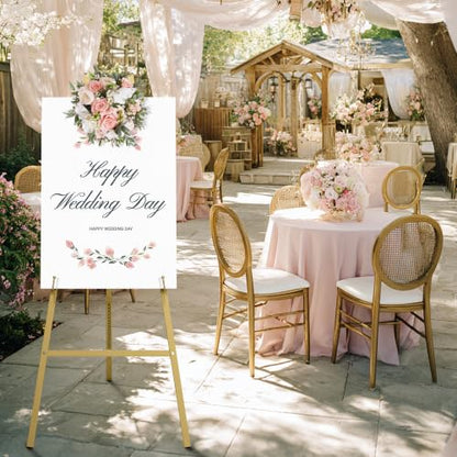 47" Gold Easel Stand for Sign, Large Heavy Duty Metal Display, 4-Tier | Sturdy Art Easel with Adjustable Chain & Non-Slip Feet for Wedding, Painting, Party, Posters, Commercial, Foldable - color: Gold