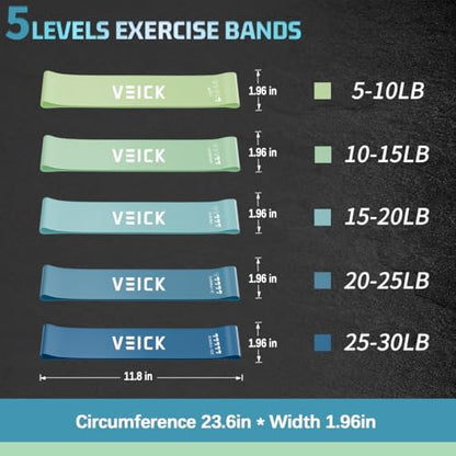 VEICK 5-Level Resistance Loop Bands Set for Strength Training & Pilates - color: Blue