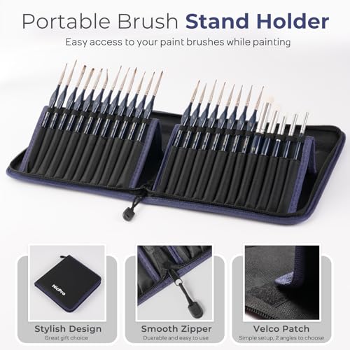 Nicpro Professional Miniature Painting Kit - 25PCS Miniature Paint Brushes Drybrush with Magnetic Painting Handle, Model Paint Brushes for Miniatures, Model, Craft, Acrylic Painting, with Nylon Bag - color: Blue