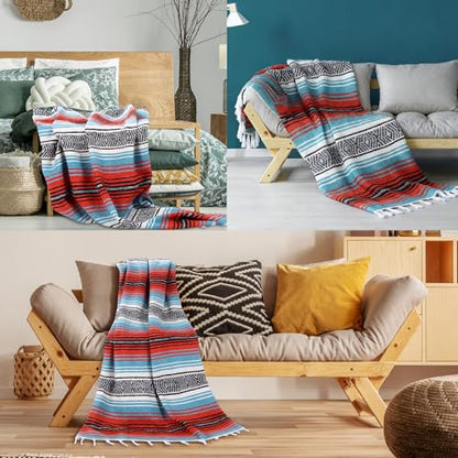 Oudain Mexican Blanket Woven Authentic Falsa Throw 45 x 70 Inch – Authentic Baja Serape Saddle Blanket Outdoor for Restorative Yoga, Beach, Picnic, Couch, Car Travel(Boho Festival) - color: Boho Festival