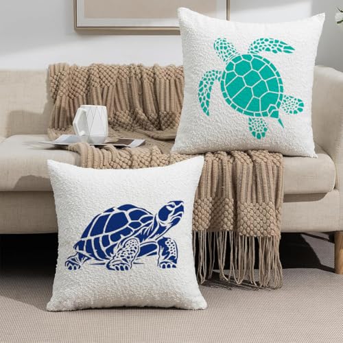 4Pcs Sea Turtle Wall Stencil Templates 11.8" x 11.8" and A4 Size Reusable Turtle Pattern Stencils for Painting on Wood Wall Floor Fabric Glass Furniture, DIY Home Decor or Craft Stencils | 11.8" x 11.8" & A4 Plastic Craft Stencils, Turtle Wall Stencils, D