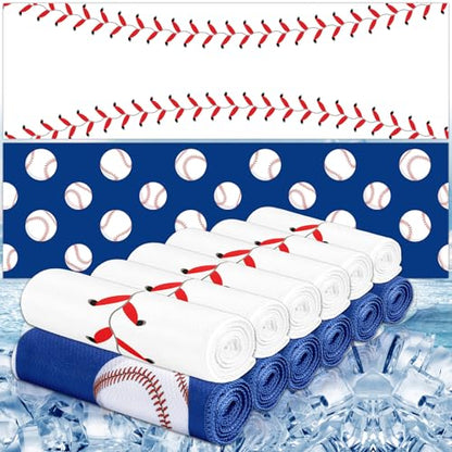 Lonfliness 12 Pcs Baseball Cooling Towels 38x12 Inch Breathable Baseball Microfiber Ice Towel Fast Drying Workout Rags Bulk Sport Team Gift for Team Gym Running Coach Sport Party Favors(White,Blue)