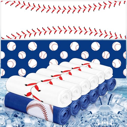 Lonfliness 12 Pcs Baseball Cooling Towels 38x12 Inch Breathable Baseball Microfiber Ice Towel Fast Drying Workout Rags Bulk Sport Team Gift for Team Gym Running Coach Sport Party Favors(White,Blue)