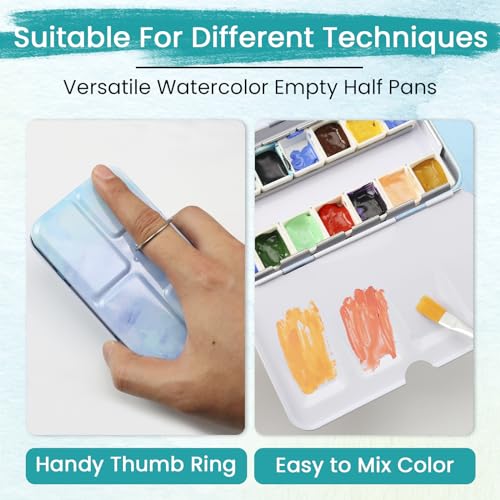Blue Metal Watercolor Tin Palette - Empty w/ Paint Tray & 14 Half Pans - Robust & Functional - Perfect for Plein Air & Studio Painting - style: Far Mountain