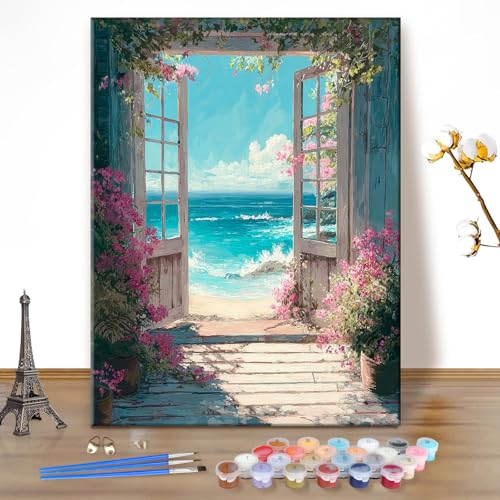 EOBROMD Paint by Numbers Kits for Adults Landscape Seaside, DIY Acrylic Paint by Number on Canvas, Painting Kits Adults Oil by Numbers for Home Decor 16x20inch(Without Frame) - color: 06-Seaside