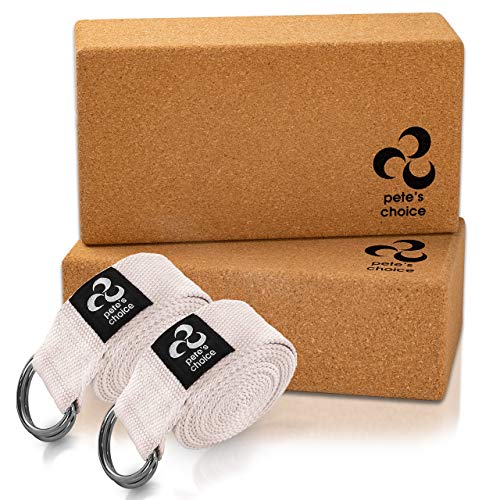 Stretching Straps and Yoga Blocks - Yoga Beginner Kit for Pilates & Gym