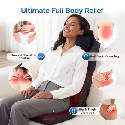 Massage Chair Pad, 3-in-1 Shiatsu Neck and Back Massager Cushion with Heat, Adjustable Height & Intensity, Full Body Massage Pad for Recliner and Sofa, Fathers Day Dad Gifts - color: Black