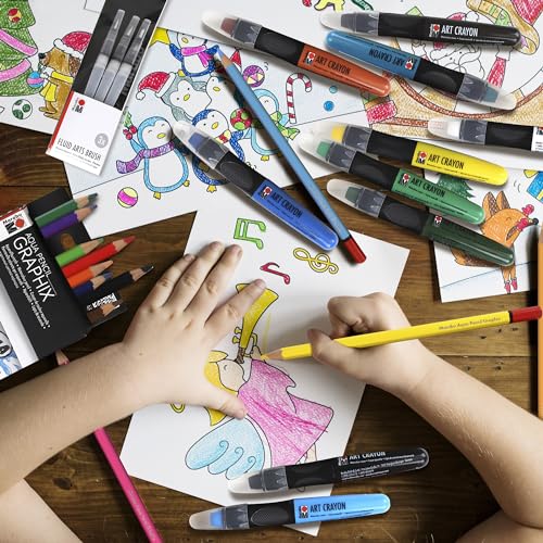 Marabu Mixed Media Drawing Set - 20 Sheets Watercolor Paper, 12 Watercolor Pencils with 10 Watercolor Crayons and Water-Fillable Brush Set - The Ultimate Landscape Adventure