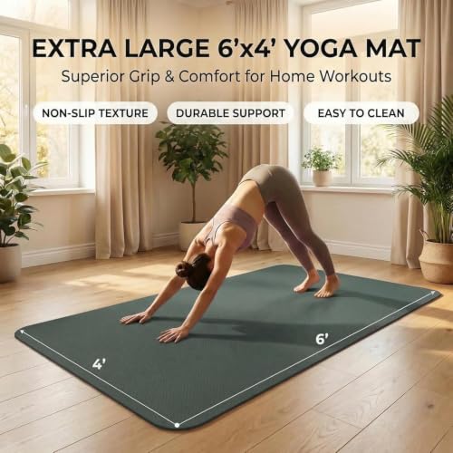 Large Yoga Mat 6'x 4'（72”x 48”）—1/4" &1/3" Extra Wide Exercise Mat 183cm x 122cm Large Exercise Mat Big Home Yoga Mat Pilates Mat,Non Slip,Thick,TPE Workout Mat,for Women & Men, Yoga, Pilates, Gym and Floor Workouts Pilates - color: Green-6mm