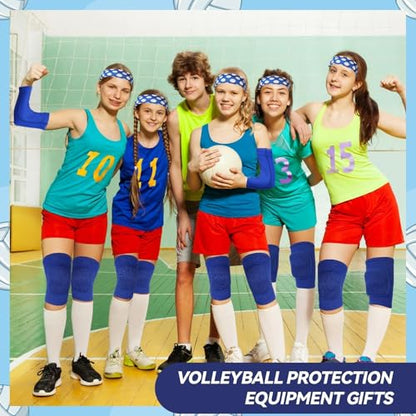 6 Pcs Volleyball Accessories Volleyball Knee Pads Arm Sleeves Drawstring Bag Softball Headbands Volleyball Training and Games Protection Equipment - color: Blue, size: Small