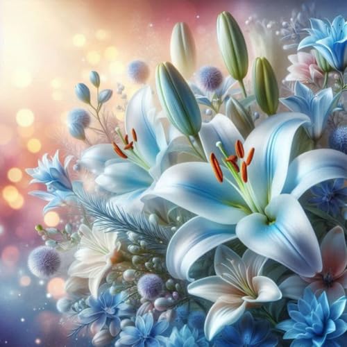 Anuver Diamond Painting Kits for Adults Lily Flower, 5D Round Diamond Art Kits for Beginners, DIY Full Drill Crystal Gem Painting Kits for Home Wall Decor 12x12Inch
