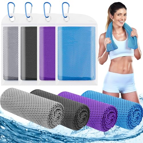 Leuceiy 4 Pack Cooling Towels (40"x12"), Cooling Towels for Neck and Face, Gym Towel for Working Out, Soft Breathable Microfiber Ice Towel for Yoga Sport Running Golf - color: Gray/Dark Gray/Purple/Dark Blue