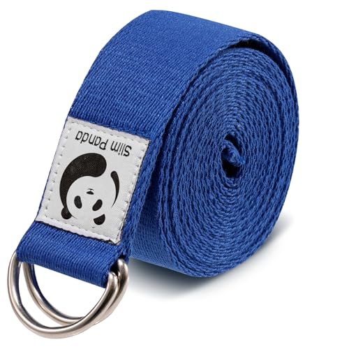 Slim Panda Yoga Strap for Stretching,Cotton Yoga Strap with Adjustable D-Ring Buckle,Non-Elastic Yoga Belt for Pilates,Gym Workouts,Physical Therapy,Improve Flexibility - color: Deep Blue, size: 6 Feet