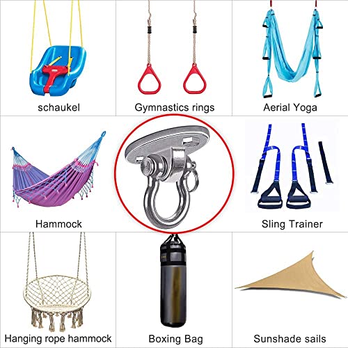 Heavy Duty Swing Hanger Stainless Steel Ceiling Swing Mount 180° Hanging Chairs Hanger for Hammock Chair, Porch Swings, Aerial Silks, Punching Bag, 2000 LB Capacity - color: 2pcs Swing Hanger With 4 Wood Screws