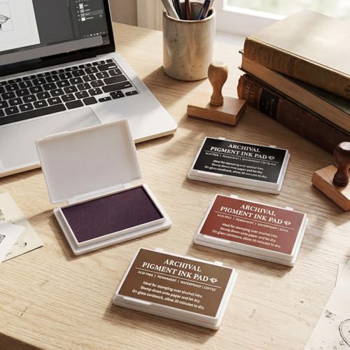 MotiMind 4 Pcs Archival Pigment Waterproof Ink Pad for Stamps, Colorful | Pigment Stamp Pads for Card Making Scrapbooking, Archival Acid-free Quality, 3.7x2.5 Inch, Works on Paper Glass - color: Colorful