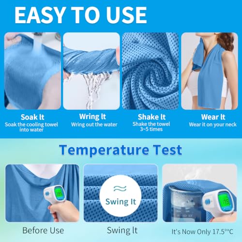 Puomue 5 Pack Cooling Towels, 40 Inches x 12 Inches, Breathable Soft Chilly Microfiber Towel for Yoga, Sport, Running, Workout, Gym, Camping and Fitness, Blue - color: Blue1