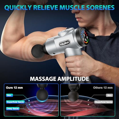 TOLOCO Massage Gun, Muscle Massage Gun Deep Tissue for Athletes with 10 Massage Heads, Electric Percussion Massager for Any Pain Relief, Fathers Day Dad Gifts, Silver - color: Silver