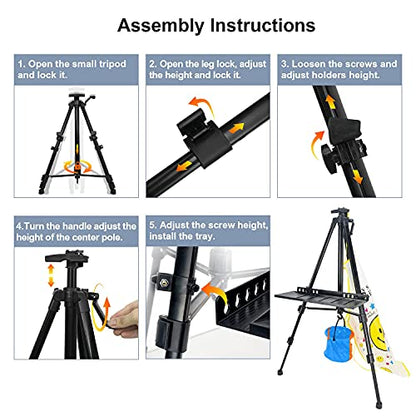 Easel Stand, 20" to 61" Adjustable Artist Easel for Adults, Aluminum Tripod Canvas Stand with Tray, Portable Painting Easel for Tabletop & Floor Displaying, Black