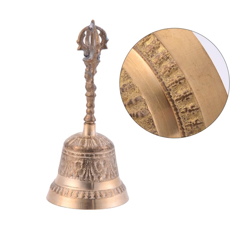 EXCEART Brass Bell 5.90 inch Retro Hand Bell Archaize Metal Call for Home Office School Pet Training Wake-up Signals Feng Shui Decor
