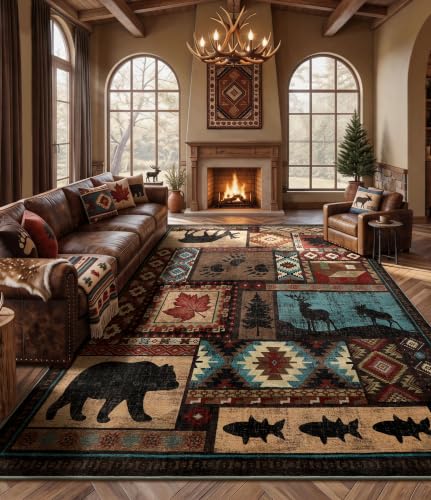 YIHOUSE 9x12 Rustic Cabin Area Rugs for Living Room Brown - color: Brown, size: 9'x12' (Rectangular)