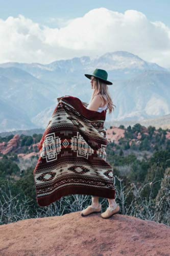 Inca Aztec Throw, Queen, King Blanket | Southwest Indian Navajo Boho Style | Native Cover for Camping, Bedding, Couch, Vanlife | Faux Alpaca, Lightweight, Hypoallergenic (Vinincunca Maroon, Throw) - color: Vinicunca Maroon, size: Throw Blanket