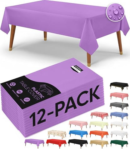 Utopia Kitchen Plastic Table Cloth Disposable [Lavender, 12 Pack] | Rectangle Tablecloth Waterproof Stain Resistant Party Table Cover - color: Lavender, size: 54X108 Inch - 12PC