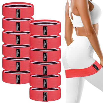 12 Pcs Fabric Resistance Bands for Working Out Non-Slip Booty Exercise Loop Bands for Women Men Glutes Hip Thigh Butt Yoga Pilates Fitness Gym, Light Medium Heavy - color: Red, style: Heavy Resistance