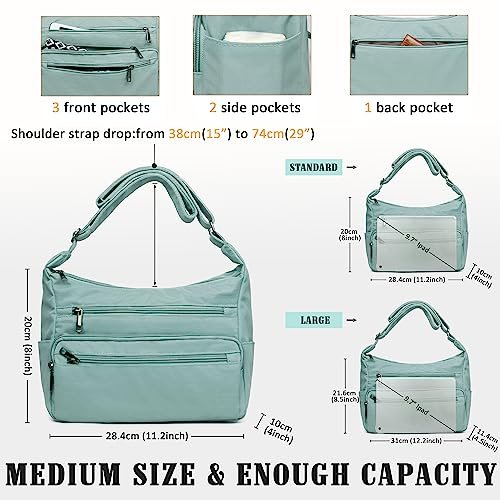 VOLGANIK ROCK RFID Purses for Women Fabric Nylon Multi Pocket Crossbody Bag Ladies Travel Handbag - color: Light Green, size: Standard