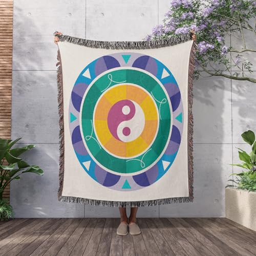 3dRose Yin Yang Colorful Background Symbol Sign Balance Meditation Woven Blanket
