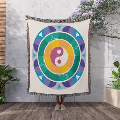 3dRose Yin Yang Colorful Background Symbol Sign Balance Meditation Woven Blanket